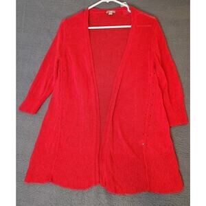 J Jill Cardigan Womens Size S Red‎ 100% Linen Knit Short Sleeve Sweater Beach